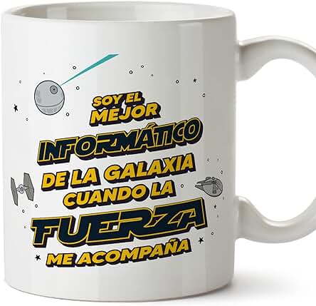 MUGFFINS Tazas para INFORMÁTICO Hombre - En Español - Mejor de la Galaxia Cuando Fuerza me Acompaña - 11 oz / 330 ml - Regalo Original y Divertido
