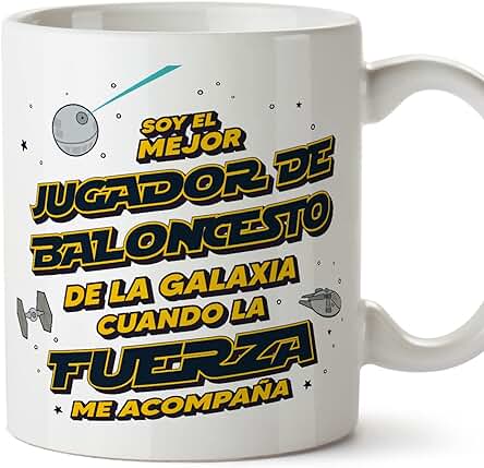 MUGFFINS Tazas para JUGADOR DE BALONCESTO Hombre - En Español - Mejor de la Galaxia Cuando Fuerza me Acompaña - 11 oz / 330 ml - Regalo Original y Divertido