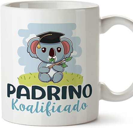 MUGFFINS Tazas para PADRINO - En Español - Koalificado/koalificada - 11 oz / 330 ml - Regalo Original y Divertido