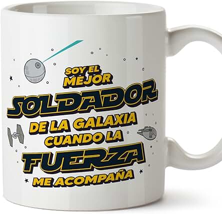 MUGFFINS Tazas para SOLDADOR Hombre - En Español - Mejor de la Galaxia Cuando Fuerza me Acompaña - 11 oz / 330 ml - Regalo Original y Divertido