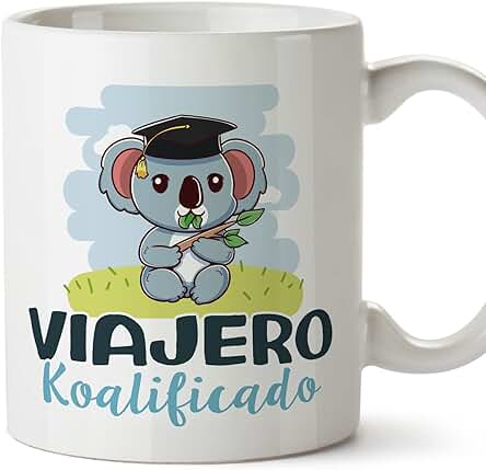 MUGFFINS Tazas para VIAJERO Hombre - En Español - Koalificado/koalificada - 11 oz / 330 ml - Regalo Original y Divertido