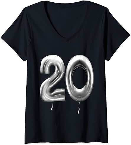 Mujer 20 Cumpleaños Deco Globos de Cumpleaños 20 Años Camiseta Cuello V