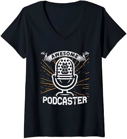 Mujer Impresionante Podcaster Podcasting Camiseta Cuello V