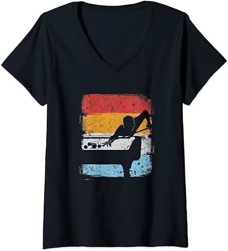 Mujer Jugador De Billar Retro Snooker Billar Mesa De Billar Regalo Camiseta Cuello V
