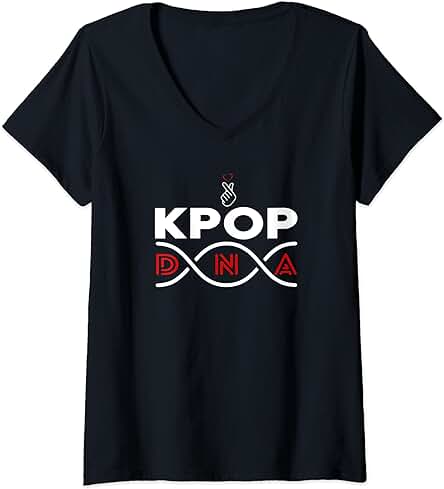 Mujer Kpop DNA Kpopers Estilo Coreano, Divertido Regalo de Corazón de dedo de Corea Camiseta Cuello V