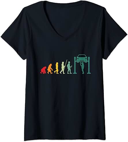 Mujer Mecánico de Automóviles Coches Retro Regalo Hombres Camiseta Cuello V