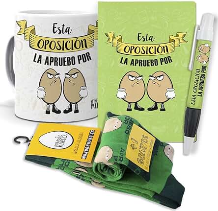 Mundohuevo Super Regalo Personalizado para Opositores. Esta Oposición la Apruebo por Huevos. Taza, Libreta, boli y Trio de Calcetines Mundohuevo Super Regalo Personalizado para Opositores. Esta Oposición la Apruebo por Huevos. Taza, Libreta, boli y Trio de Calcetines
