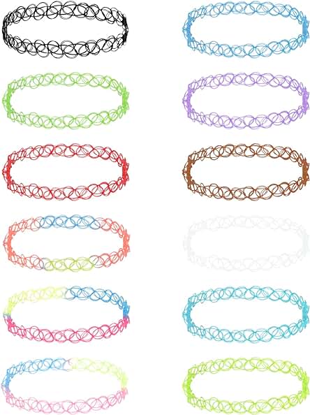 MXTIMWAN Juego de 12 Gargantillas Elásticas, Cadena de Tatuaje, Collar de Goma, Collar Elástico para Mujer