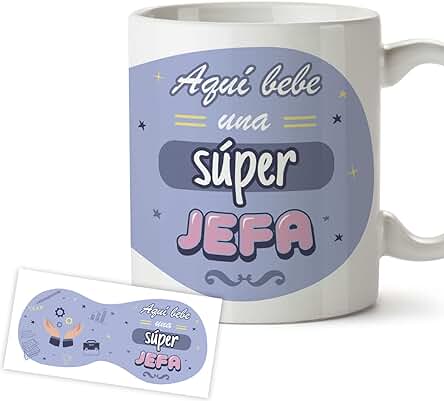 MYDREAM Taza Jefa - Regalo Original con Mensaje - Aquí bebe una Súper Jefa, Idea Regalo Taza Desayuno 350 ml