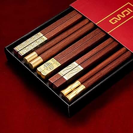 MZSX Set de Regalo para Palillos, Palillos Profesional de gama Alta, Reutilizables, Antideslizantes, Anticalor, Platos de Aushi o Arroz, Negro, Chinos Japoneses