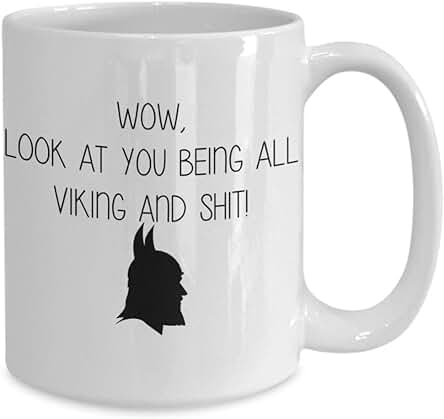 NA Mug-Wow Mírate Siendo Todo Vikingo y Taza de Café de Cerámica Blanca, Regalo para los Amantes de la Mitología Nórdica, Taza Vikinga, Regalo Ragnar, Lobo, 11 oz, Divertida Taza de Café NA Mug-Wow Mírate Siendo Todo Vikingo y Taza de Café de Cerámica Blanca, Regalo para los Amantes de la Mitología Nórdica, Taza Vikinga, Regalo Ragnar, Lobo, 11 oz, Divertida Taza de Café