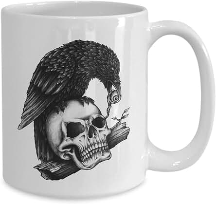NA Taza de Café de Cerámica Blanca con Diseño de Cuervo y Calavera, Regalo para los Amantes de la Mitología Nórdica, Taza Vikinga, Regalo de Ragnar, Taza de Café Divertida con Lobo de 11 oz NA Taza de Café de Cerámica Blanca con Diseño de Cuervo y Calavera, Regalo para los Amantes de la Mitología Nórdica, Taza Vikinga, Regalo de Ragnar, Taza de Café Divertida con Lobo de 11 oz