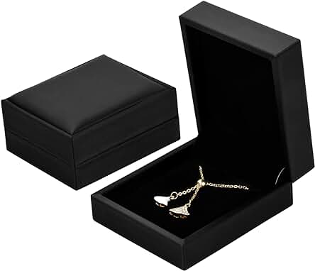 Naapesi 2 Piezas Caja de Collar Elegante, Caja de Colgante, Collar Caja de Presentación de Joyas, Negro Cuero de PU Caja de Regalo de la Joyería, Aniversarios Bodas, Embalaje del Collar. Negro