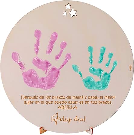Nagu® ES- Regalo Abuela Huellitas Bebé| Marco para Colgar en Madera de 20cm de Diámetro | Regalos Originales para Abuelas | Regalos para Abuelos | Regalos para Mayores de 80