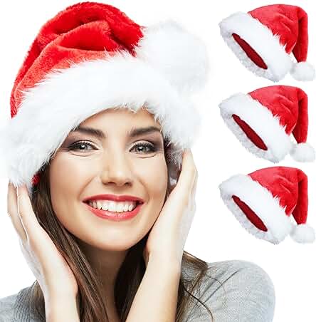NCKIHRKK Gorros Navidad para Adulto, 3 Piezas Gorro de Papá Noel de Terciopelo, Gorro de Santa Claus Accesorios Navidad Regalos de Festividad, Roja NCKIHRKK Gorros Navidad para Adulto, 3 Piezas Gorro de Papá Noel de Terciopelo, Gorro de Santa Claus Accesorios Navidad Regalos de Festividad, Roja