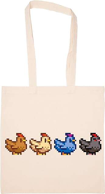 NEWTEE 4 Pollos Stardew Valley Totebag Beige Bolsa De Algodón Reutilizable Ecológica