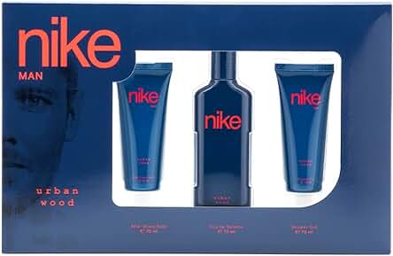 NIKE - Urban Wood, Perfume 75 ml + Gel de Baño 75 ml + After Shave 75 ml, Estuche Regalo Hombre, Pack Urban Wood 3 Piezas, Masculino, Fresco, Floral, Especiado y de Larga Duración