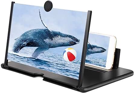 Ninevi Lupa de Pantalla para Teléfono Móvil, 12 Pulgadas, 3D, Lupa para Ver Vídeos de Película, Plegable, para Todos los Smartphones, Color Negro