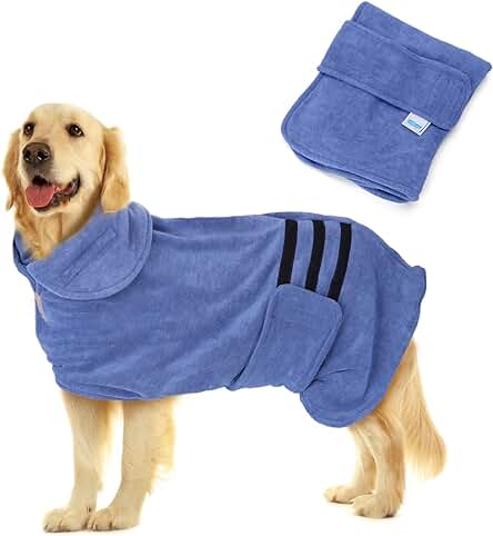Nobleza Albornoz para Perros con Velcro, Superabsorbente y de Secado Rápido, Albornoz de Microfibra para Todos los Gatos y Perros, Toalla Suave para Perros (XL Azul)