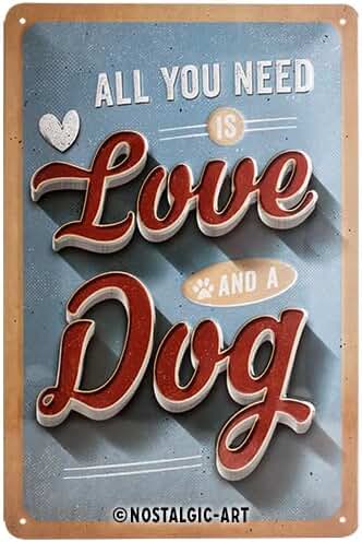 Nostalgic-Art Cartel de Chapa Retro Love Dog – Idea de Regalo para los Dueños de Perros, Metálico, Diseño Vintage para Decoración Pared, 20 x 30 cm