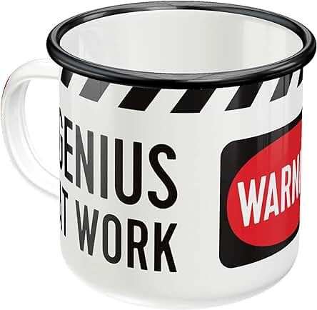 Nostalgic-Art Taza Esmaltada Retro, Genius At Work – Idea de Regalo para Gamers, Copa para Camping, Diseño Vintage con Frase, 360 ml