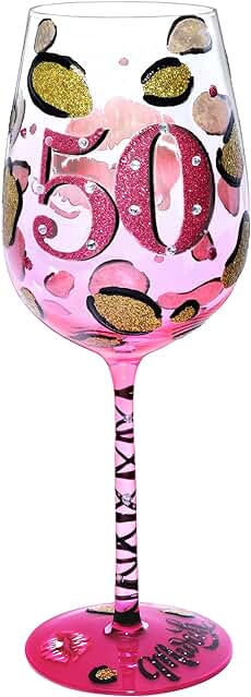 NymphFable Copa de Vino Pintada a Mano Feliz Beso 50 Años Copa de Vino Tinto Regalos 50 Cumpleaños Mujer