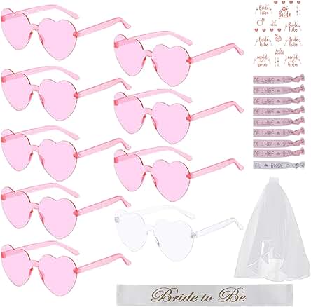 OHSN Gafas Despedida De Soltera 9PCS Corazon Complementos Conjunto Tiene Correas 1PCS Velo 1PCS Banda Regalo Tatuaje Pegatina Corazones Es Adecuado Para Todo Tipo Fiestas Adultos y Adolescentes