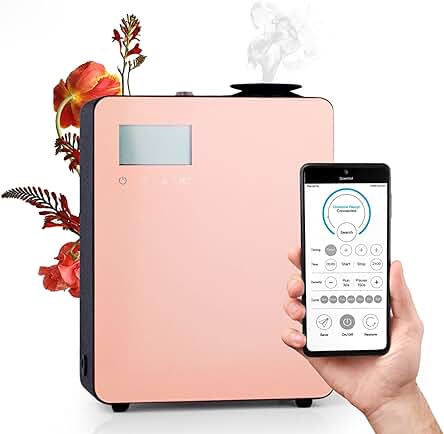 OmBiance - Difusor de Aceites Esenciales Automático Profesional | Aromaterapia para Tiendas, Hoteles, Restaurantes | Cobertura de 1000m³ | Control por Aplicación | Seguro para Niños y Mascotas, Dorado