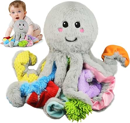 Omuyasi Juguetes para Bebés de 3 6 9 12 18 Meses, Pulpo de Felpa con 8 Tentáculos Texturizados, Juguetes Sensoriales Montessori para Bebés de 1 2 3 Años, Autismo Juguetes, Regalos para Bebé Niño Niña