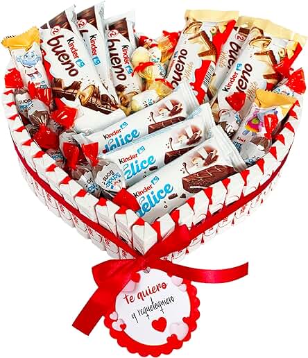 Onza. Cesta Regalo de Dulces Kinder Bueno. Tarta de Chocolates Originales para Regalar que Contiene Kinder Bueno, Chocobons, Kinder Happy Hippo, Kinder Chocolate, Kinder Delice