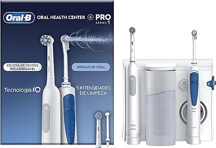 Oral-B Centro De Salud Bucal Irrigador: Irrigador Dental de Agua, 1 Cabezal Oxyjet, 1 Cabezal Water Jet + 1 Cepillo de Dientes Eléctrico Pro Series 1 con 1 Cabezal de Recambio, Regalos Originales