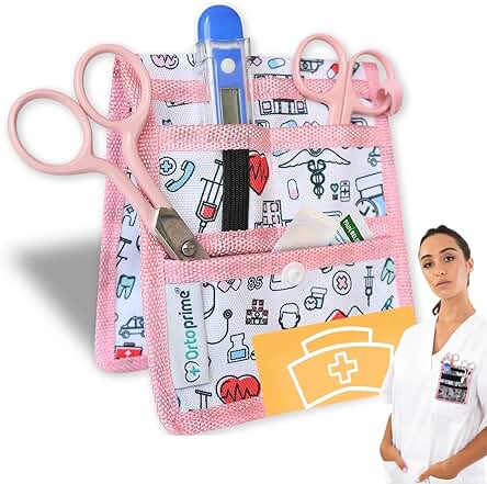 OrtoPrime Salvabolsillos Enfermería MÁS COMPARTIMENTOS - Organizador de Bolsillo para Enfermera - TAMAÑO IDEAL - Accesorios COLOR ROSA