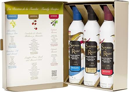 Pack Regalo Aceite de Oliva Virgen Extra Gourmet. 3 x 500 ml (Sabor Suave, Medio e Intenso)