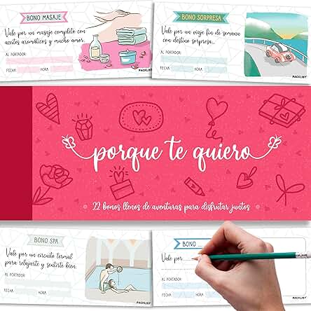 PACKLIST Vales para Parejas, Talonario con 22 Ideas de Vales Regalo para Regalar a tu Pareja - Aventuras para Enamorar, 6 Cupones Regalo en Blanco a Personalizar ¡Enamorados de la Vida!