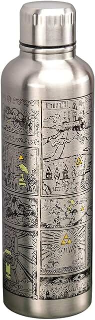 Paladone Botella de agua Unisex, con base en la Serie Legend of Zelda, Diseño de tapa a Prueba de Derrames y Fugas, Perfecto para Escuela, Oficina, Trabajo, Exteriores, Plata, 500 ml