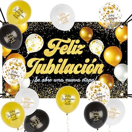 Pancarta Jubilación de Tela Español con Globos Decoración Fiesta Jubilación Oro Negro Photocall Adornos Jubilación Regalo Jubilación