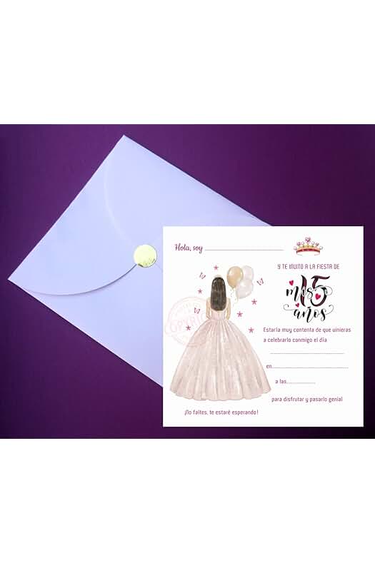 Parainvitados Invitaciones Mis Quince Años - Sobre de Luxe Forma de Pétalo - (20 Invitaciones + 20 Sobres Pétalo + REGALO de 20 Mini-Sobres Pétalo) - Recuerdos y Regalos Fiesta Quinceañera para Invitados