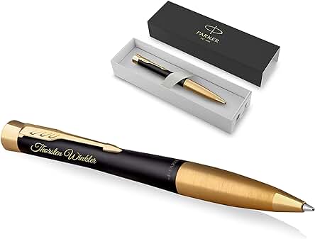 PARKER Urban Twist Bolígrafo con Grabado de Primera Calidad en caja de Regalo, Tinta Azul, Elegante Bolígrafo con Nombre Personalizado Grabado (Muted Black G.C.)