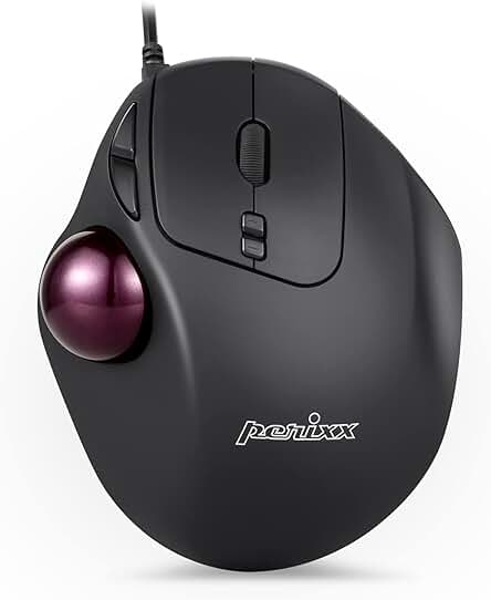 Perixx PERIMICE-517 Ratón Trackball Ergonómico - Trackball de 34mm - 7 Botones - 400/1000 dpi - 1.8m Cable