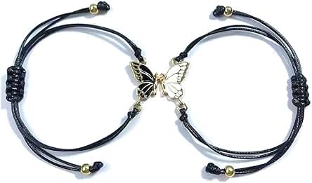 PLABBDPL 2 pcs Pulsera Amistad, Pulsera Mariposa Mujer Niña Regalo Amiga Cumpleaños Hilo Negro Pulsera Hecha A Mano Joyería Ajustable