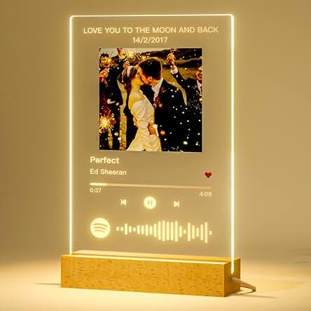 Placa Spotify Personalizada con Luz - Regalos con Foto Pareja Lámpara Marco de Fotos con Canción Regalo Aniversario Novios