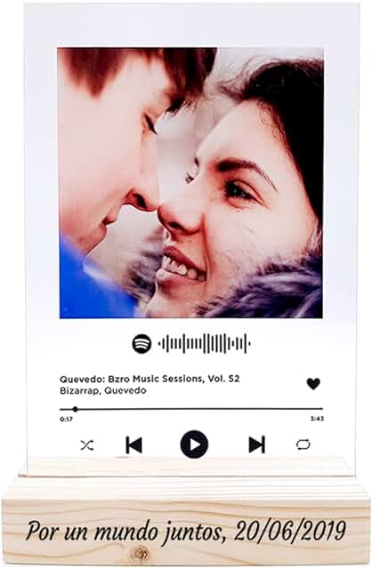 Placa Spotify Personalizada | Placa Spotify de Metacrilato | Regalo Novios, Novia, Pareja, Día de la Madre, Regalo Aniversario | Con base de Madera