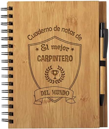 Planetacase Cuaderno de Notas el Mejor Carpintero del Mundo - Libreta de Madera Natural con Boligrafo Regalo Original Tamaño A5