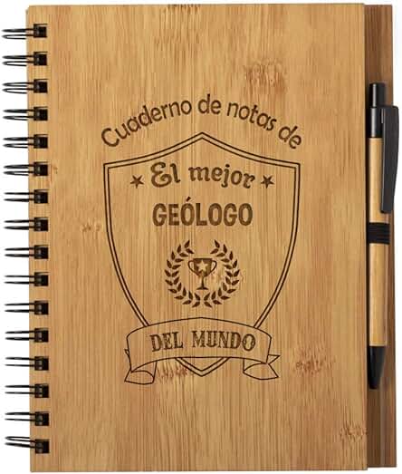 Planetacase Cuaderno de Notas el Mejor Geologo del Mundo - Libreta de Madera Natural con Boligrafo Regalo Original Tamaño A5