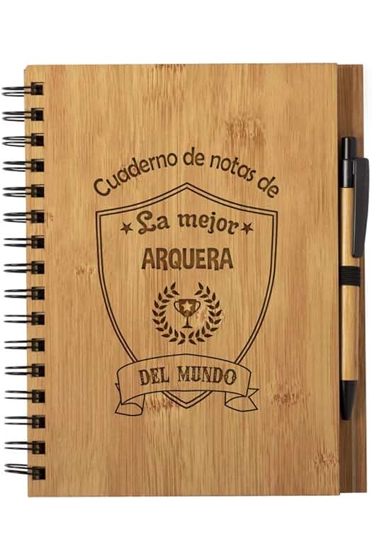 Planetacase Cuaderno De Notas La Mejor Arquera Del Mundo - Libreta Tiro Con Arco Olimpico De Madera Natural Con Boligrafo Regalo Original Tamaño A5