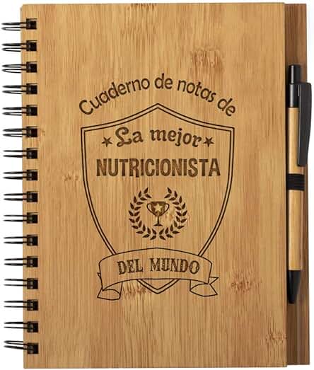 Planetacase Cuaderno de Notas la Mejor Nutricionista del Mundo - Libreta de Madera Natural con Boligrafo Regalo Tamaño A5