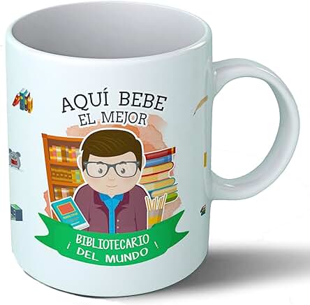 Planetacase Taza Desayuno Aquí Bebe el Mejor Bibliotecario del Mundo Regalo Original Biblioteca Ceramica 330 mL Planetacase Taza Desayuno Aquí Bebe el Mejor Bibliotecario del Mundo Regalo Original Biblioteca Ceramica 330 mL