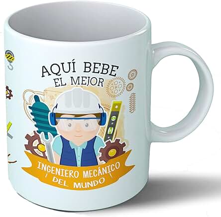 Planetacase Taza Desayuno Aquí Bebe el Mejor Ingeniero Mecanico del Mundo Regalo Original Ingenieros Ceramica 330 mL