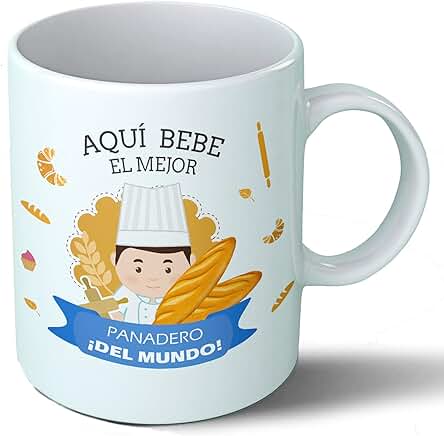 Planetacase Taza Desayuno Aquí Bebe el Mejor Panadero del Mundo Regalo Original Panaderos Ceramica 330 mL