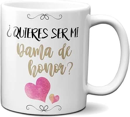 Planetacase Taza Desayuno ¿Quieres ser mi Quieres Dama de Honor? Regalo Detalle Boda Enlace Ceramica 330 mL